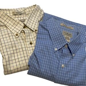 Lot 2 LL Bean Mens Button Down Shirts XL Tall Wrinkle Free Traditional Fit Plaid